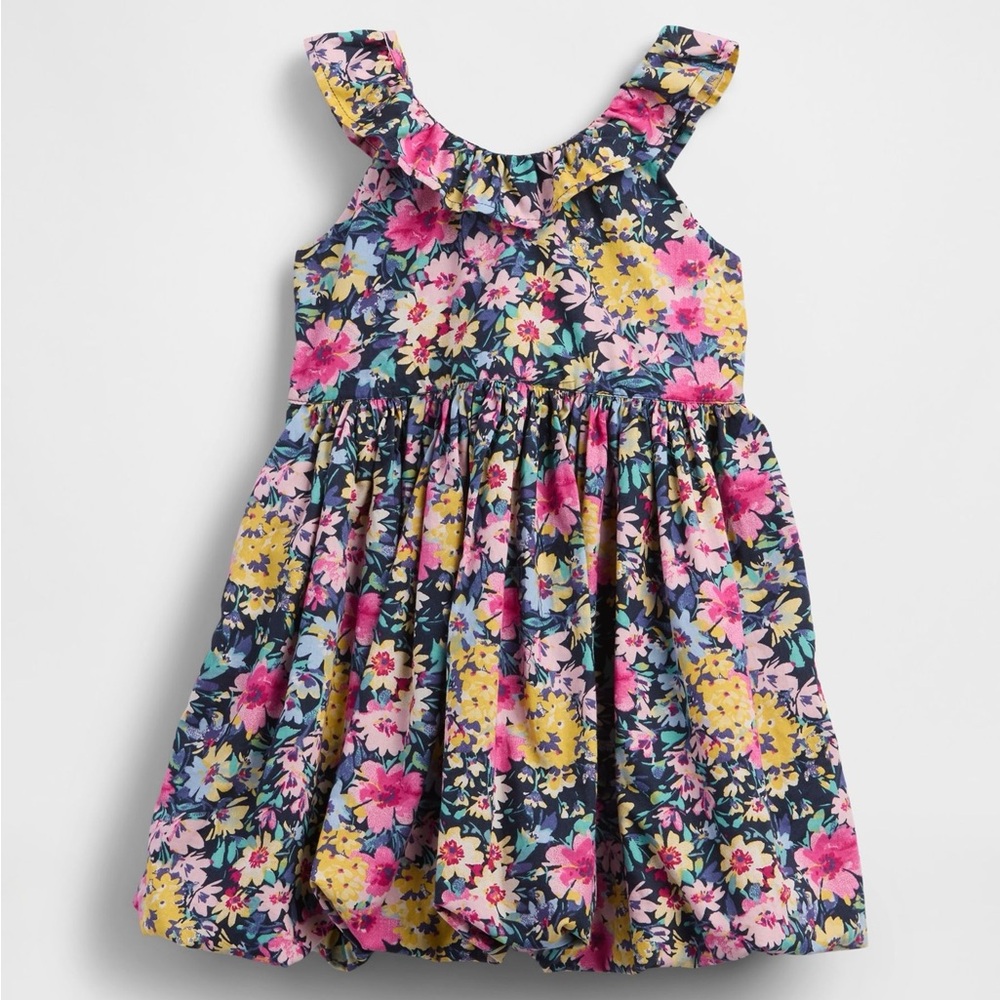 Baby Gap Floral Ruffle-Neck Bubble Dress 100% Cotton Size 6-12 Months Spring